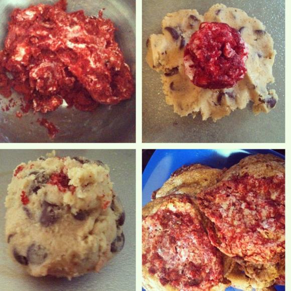 directions to make red velevet chocolate chip cookies