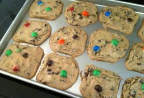 M&Ms in chocolate chip cookies