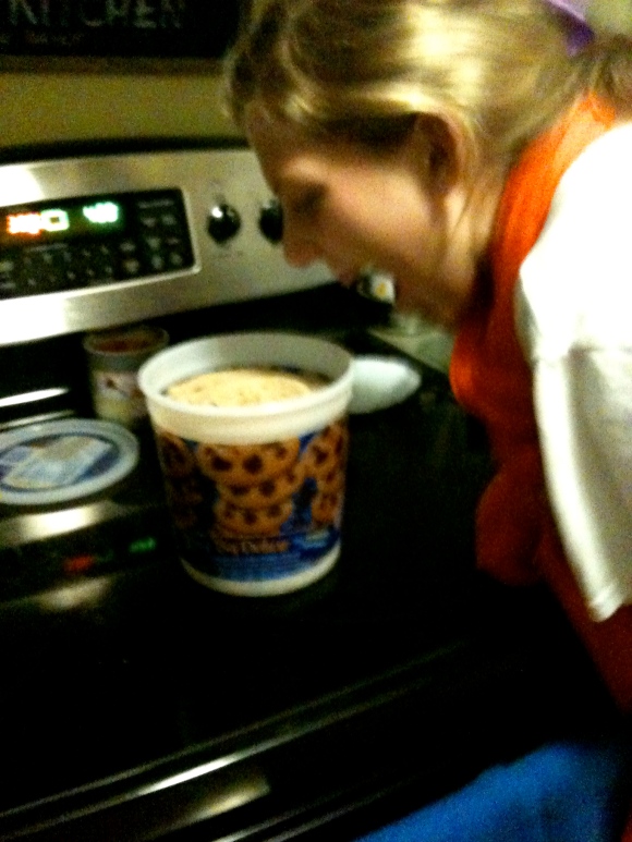 sister eating cookie dough